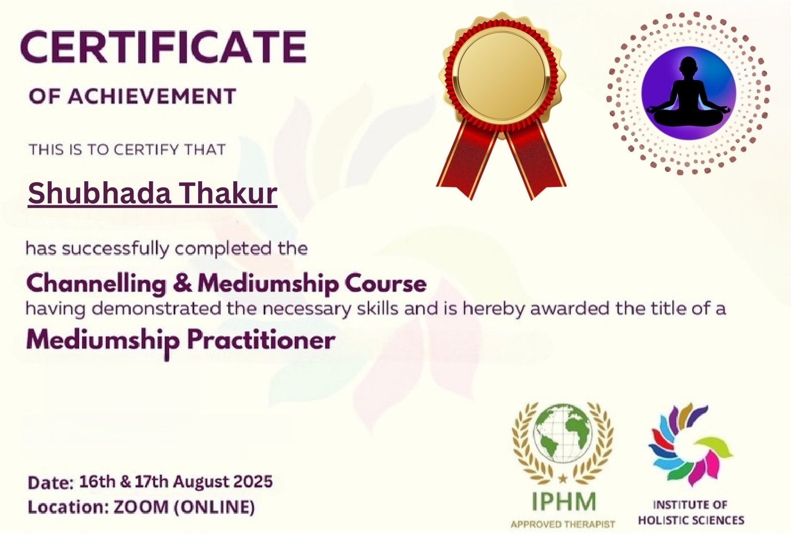 Channelling and Mediumship certificate