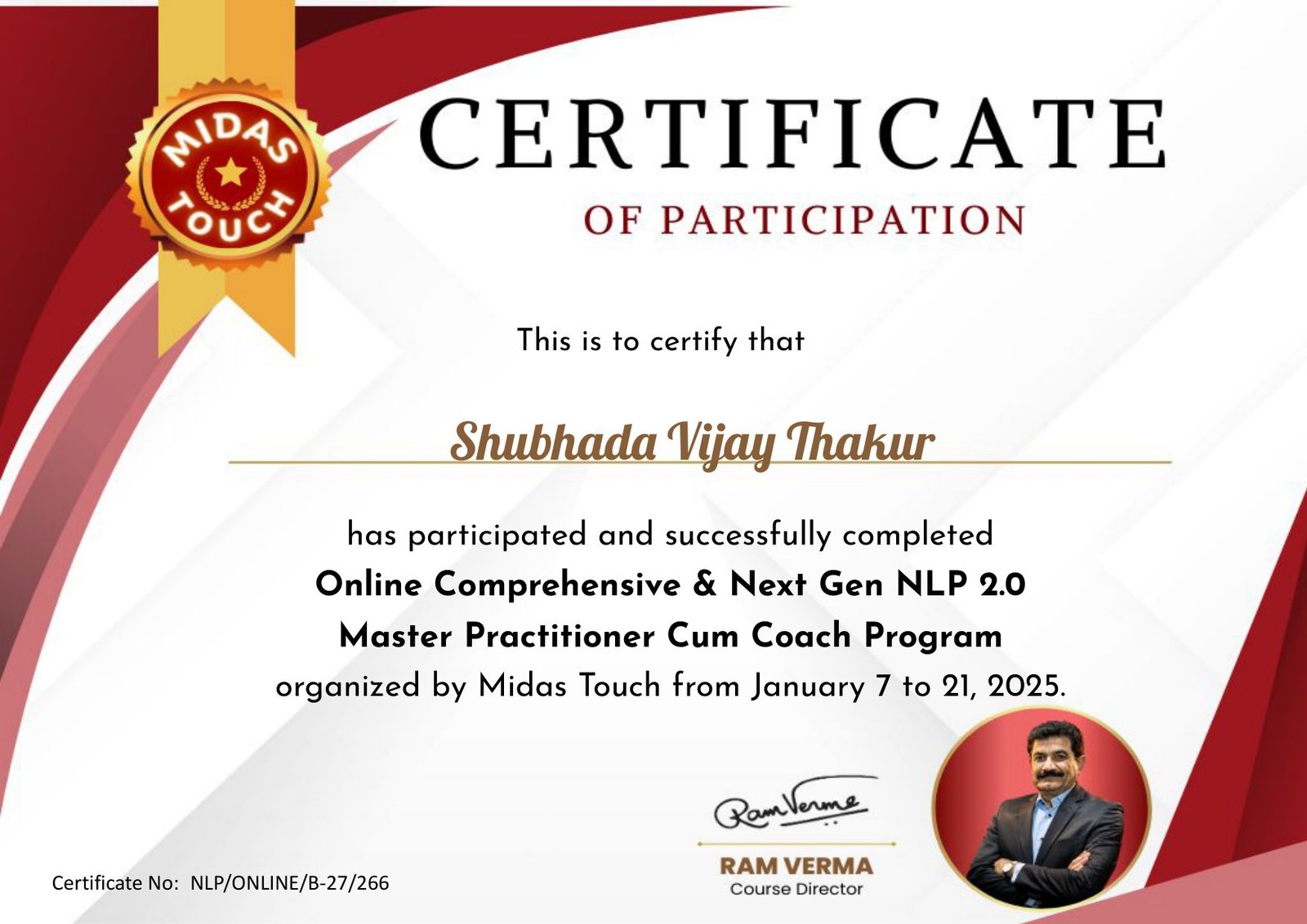 NLP Certification certificate
